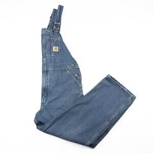 Carhartt Denim Overalls 40x30 Relaxed Fit Blue Workwear Bib Dungarees R07 DST